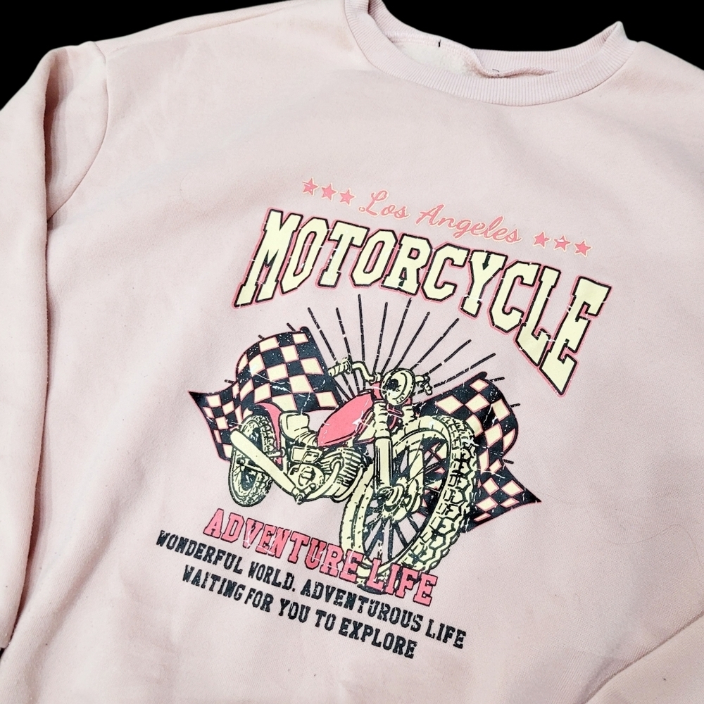 2/$20 SHEIN Pink Motorcycle Graphic Sweatshirt Top Size: 1X